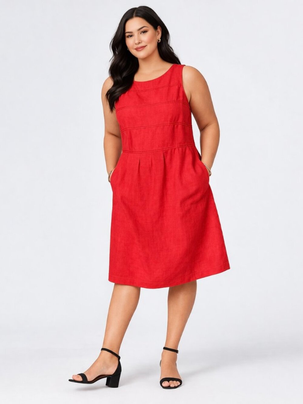 J. Jill 100% Linen Love Poppy Dress NWT 1X Red Pockets